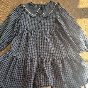 Zara Navy and Black Check Cotton Kids Dress with Peter Pan Collar